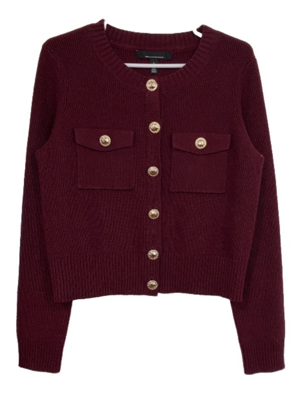 White House Black Market- Burgundy Knit Cashmere Blend Cardigan Gold Buttons Sm.